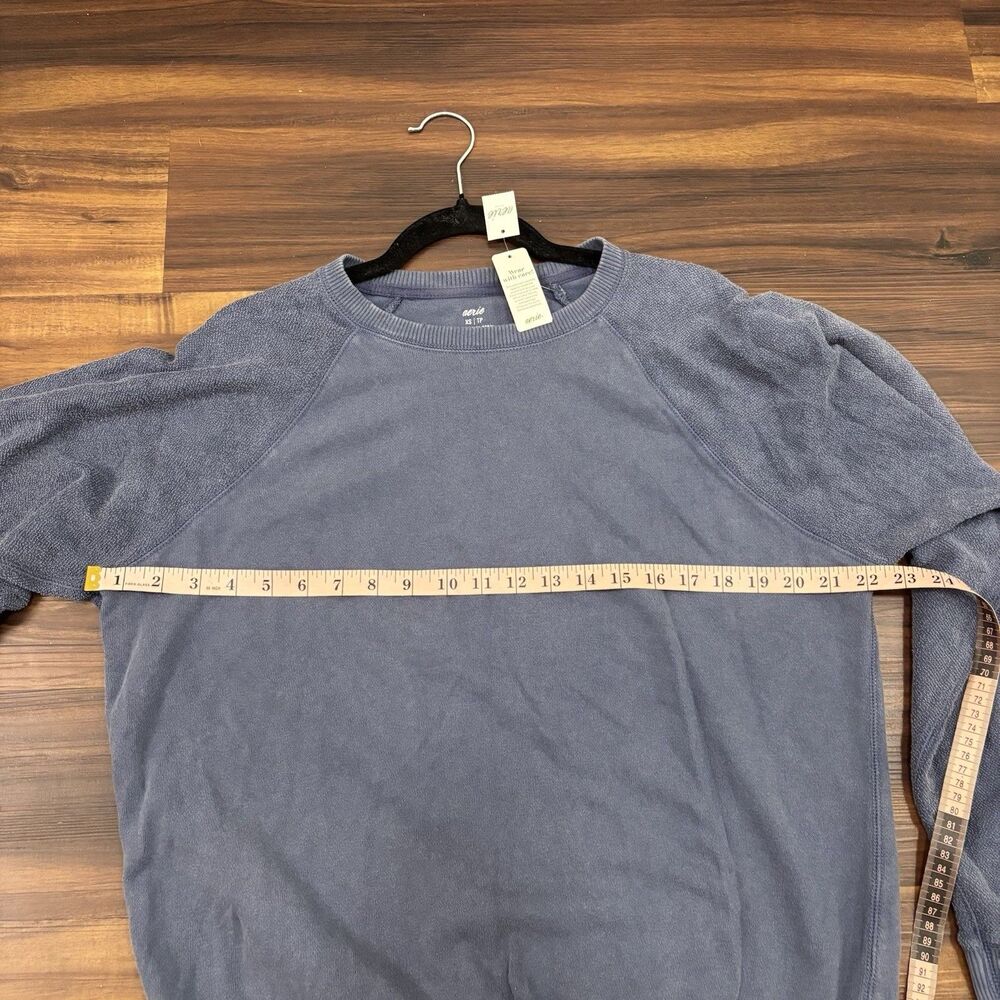 NWT Aerie Women’s Sz XS Blue Crewneck Distressed Pullover Oversized Sweatshirt - Picture 4 of 7